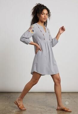 Knox Rose Floral Embroidery Striped Cotton Tunic Minidress S Cottagecore Boho